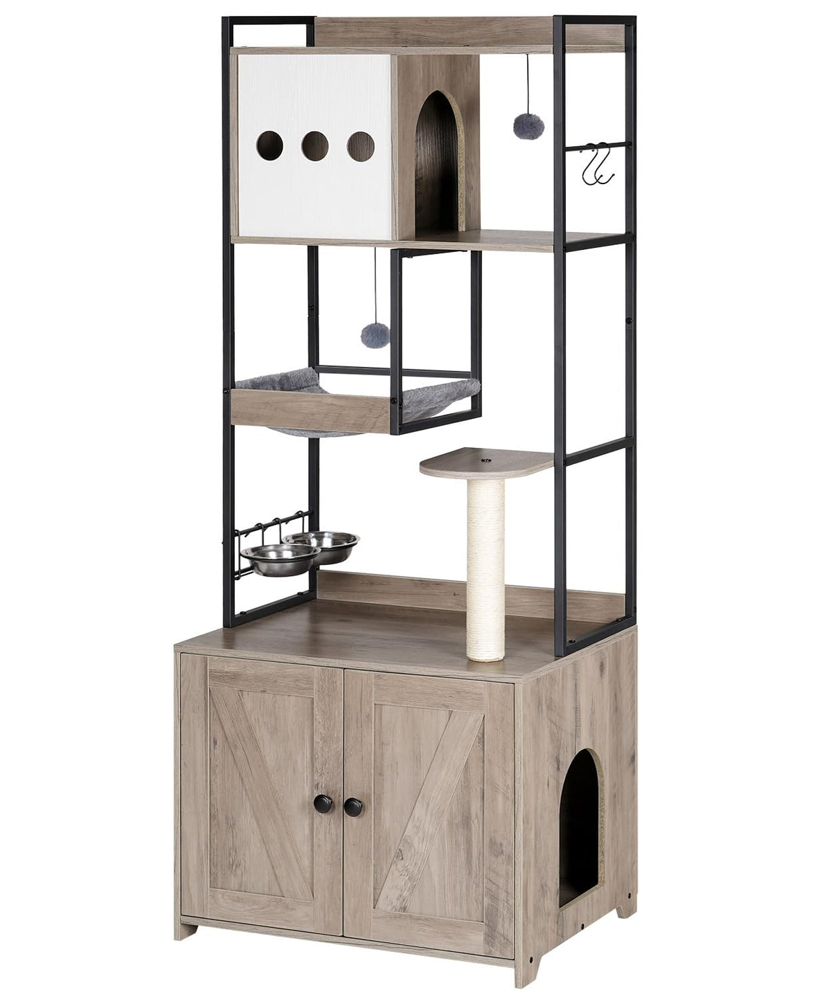 HOOBRO árbol para gatos: arenero doble y almacenamiento, mantiene la sala ordenada.
