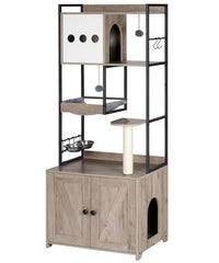 HOOBRO árbol para gatos: arenero doble y almacenamiento, mantiene la sala ordenada.