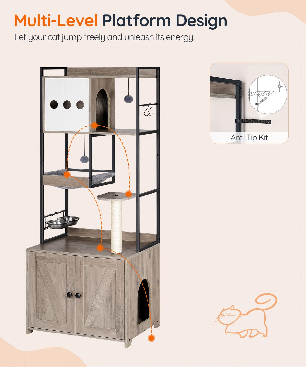 HOOBRO árbol para gatos: hamaca, rincón suave para relajarse.