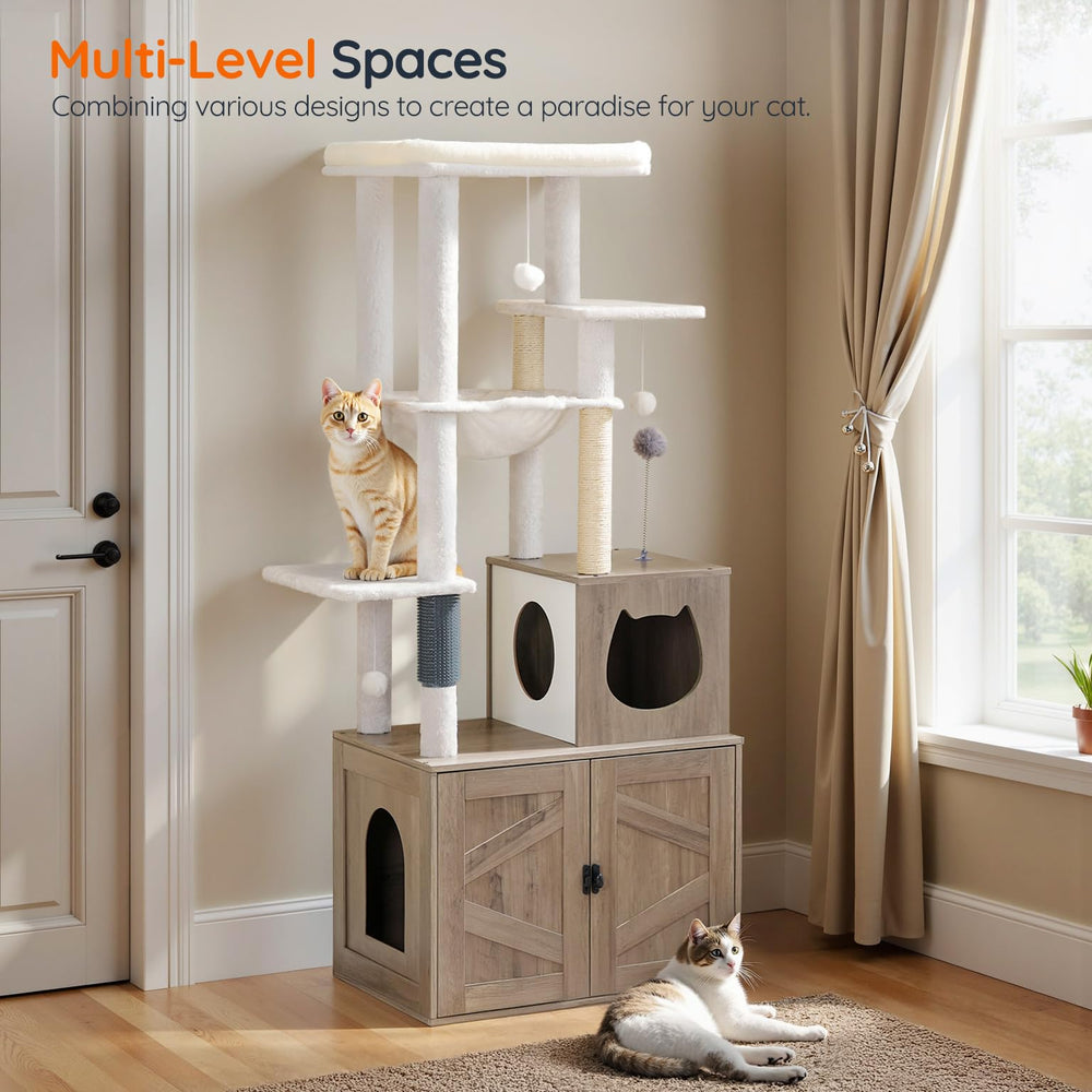 HOOBRO árbol para gatos interior greige-blanco: estilo moderno y neutral