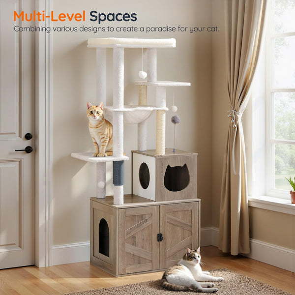 HOOBRO árbol para gatos interior greige-blanco: estilo moderno y neutral