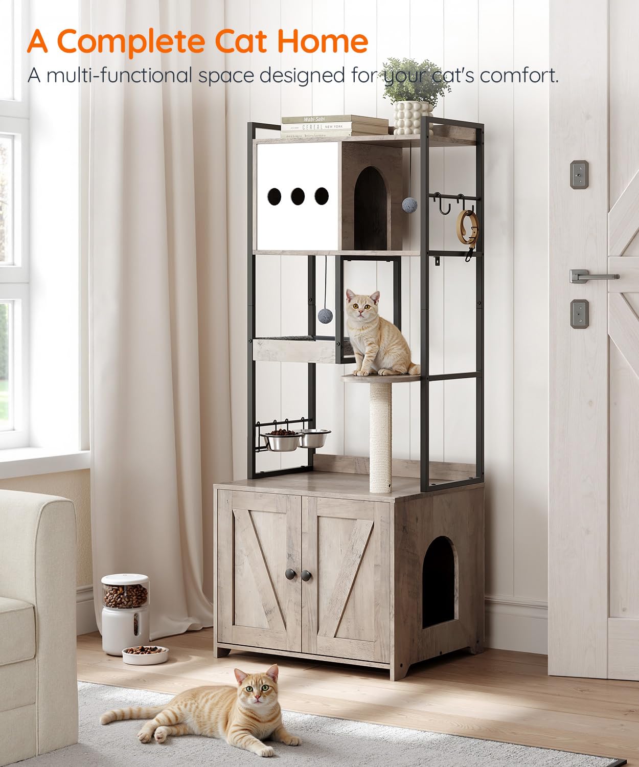 HOOBRO árbol para gatos: tazones de acero inoxidables, fáciles de limpiar para comer y beber.