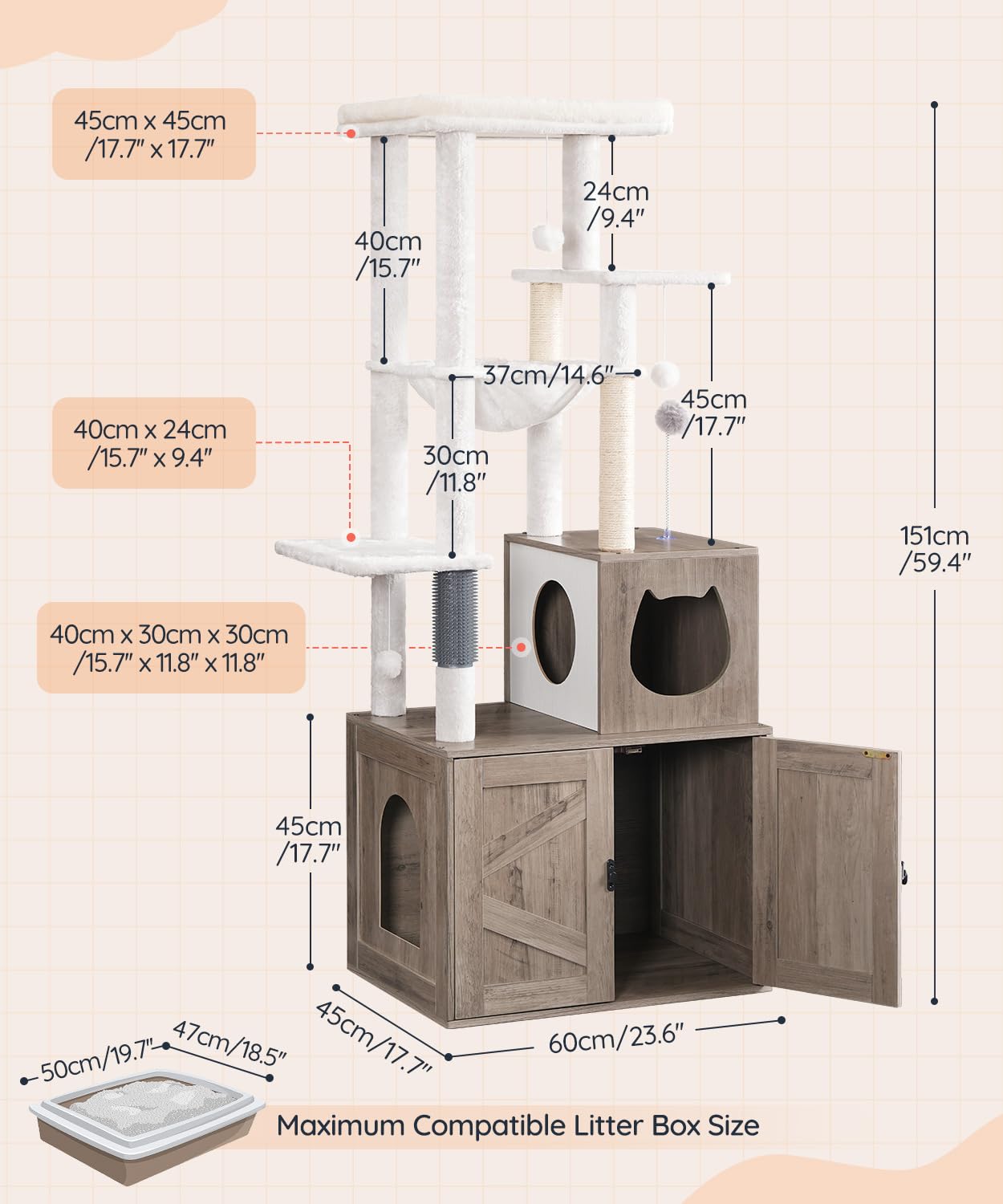 HOOBRO árbol para gatos: tres bolas de estimulación para juego dinámico