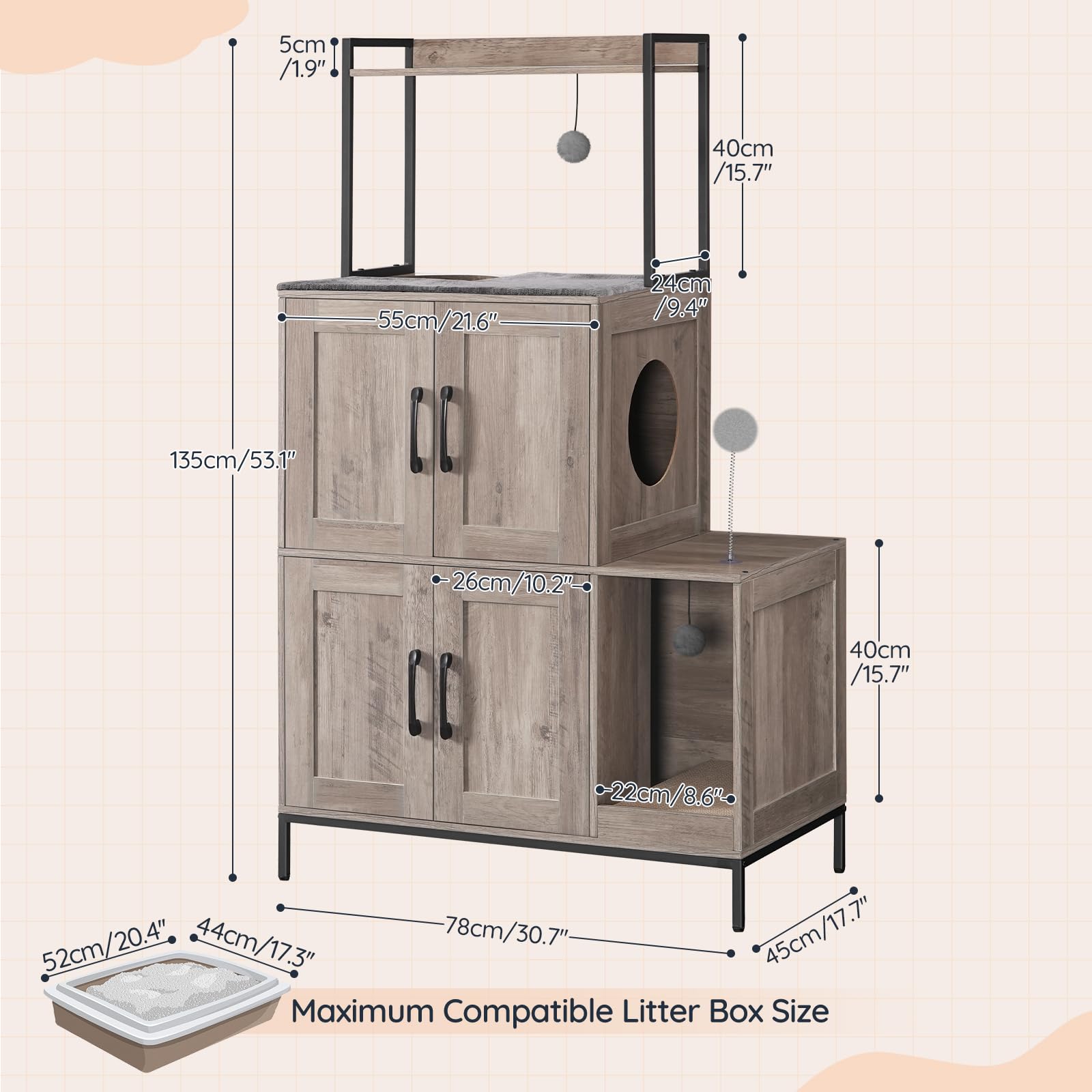 HOOBRO caja-arena gato doble con pelotas colgantes para juego