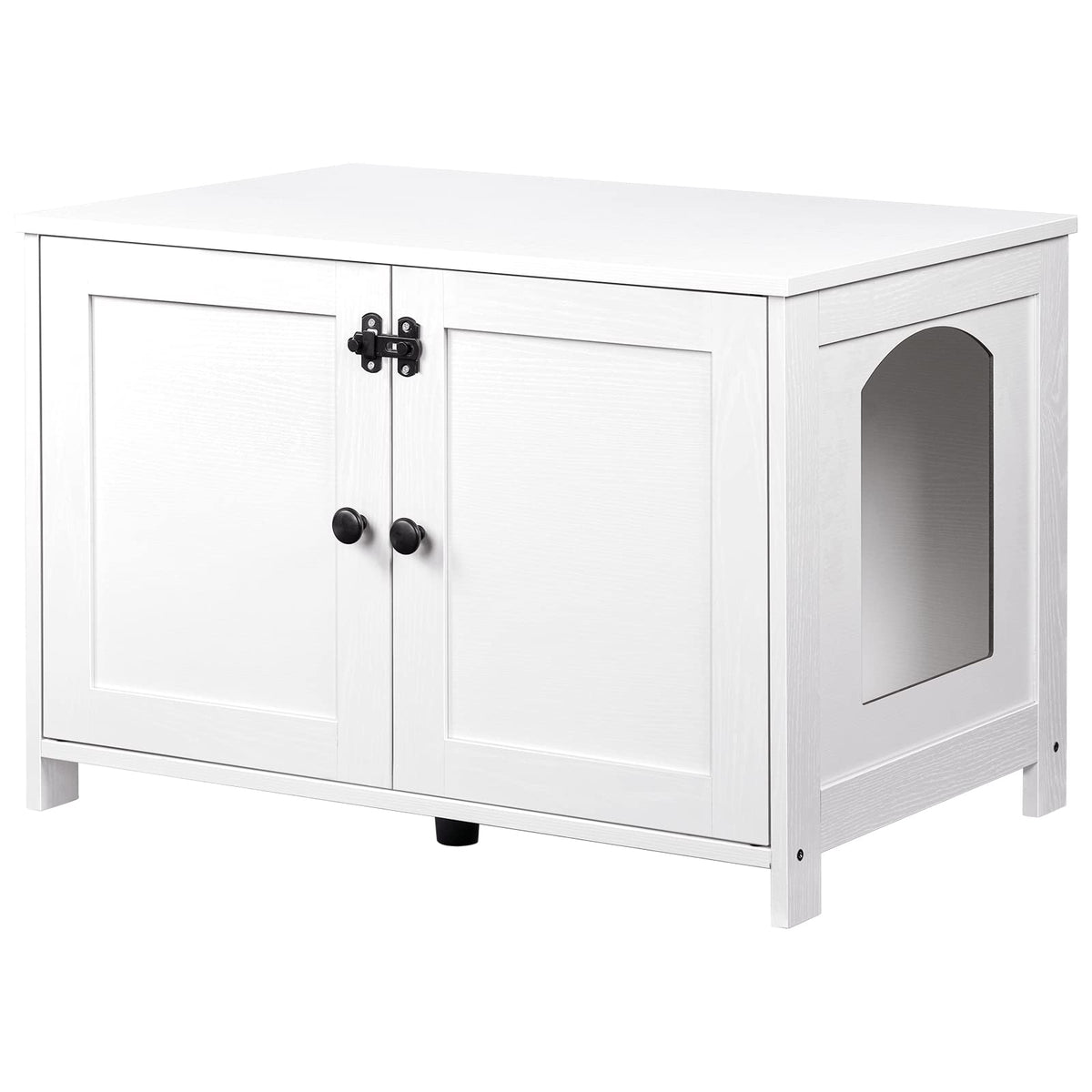 HOOBRO caja-arena-oculta-madera-blanca: mueble elegante que oculta la caja de arena y decora la sala