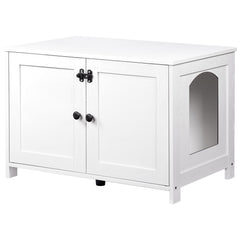 HOOBRO caja-arena-oculta-madera-blanca: mueble elegante que oculta la caja de arena y decora la sala
