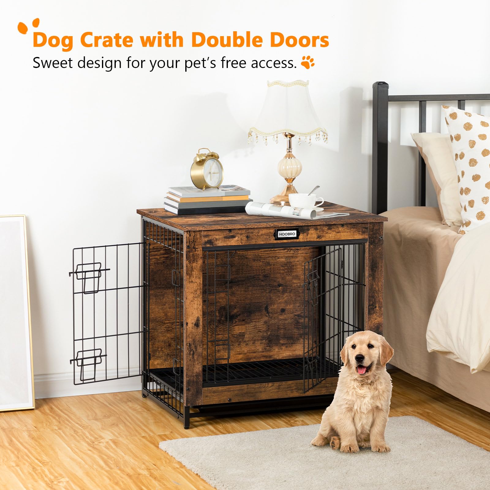 HOOBRO caja perro mueble con puerta lateral para acceso cómodo