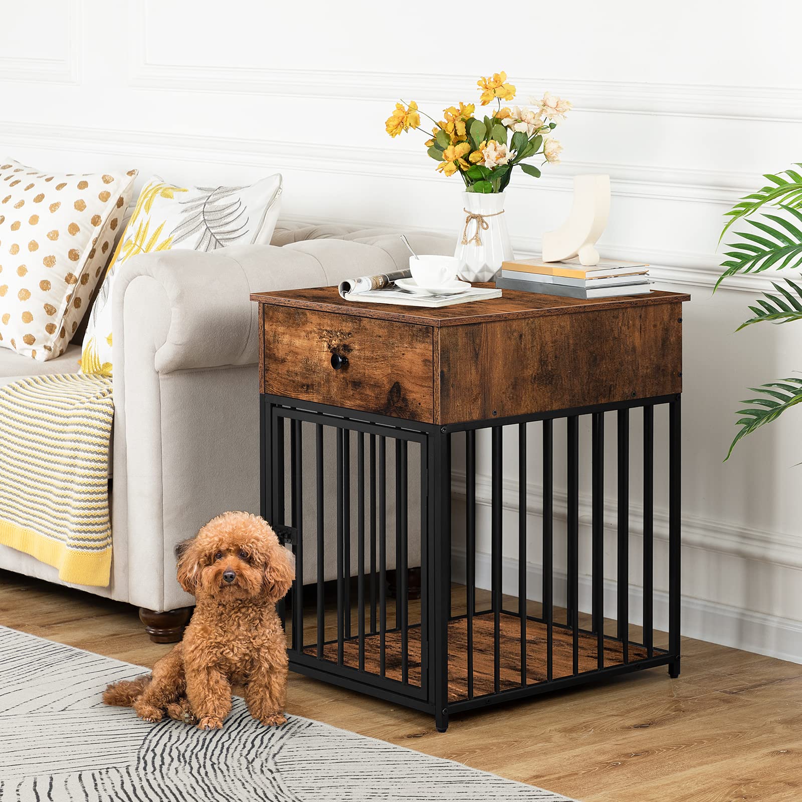 HOOBRO casa-perro-mueble decorativo con cajon, almacenamiento práctico para comida y juguetes