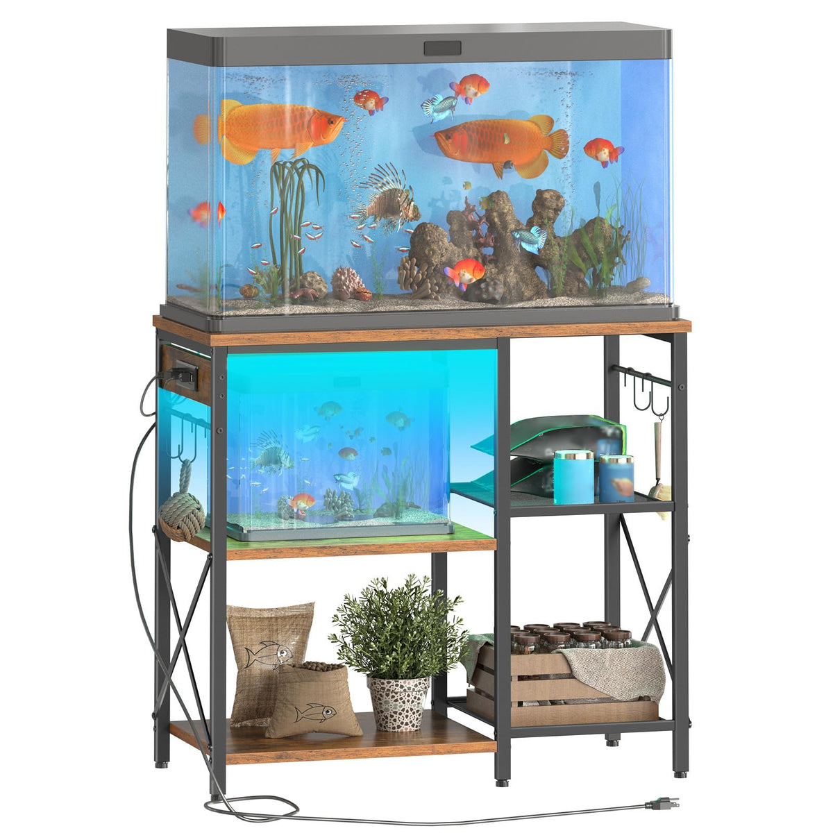 HOOBRO estante de acuario 20-29-37 galones, vista frontal, apoyo estable.