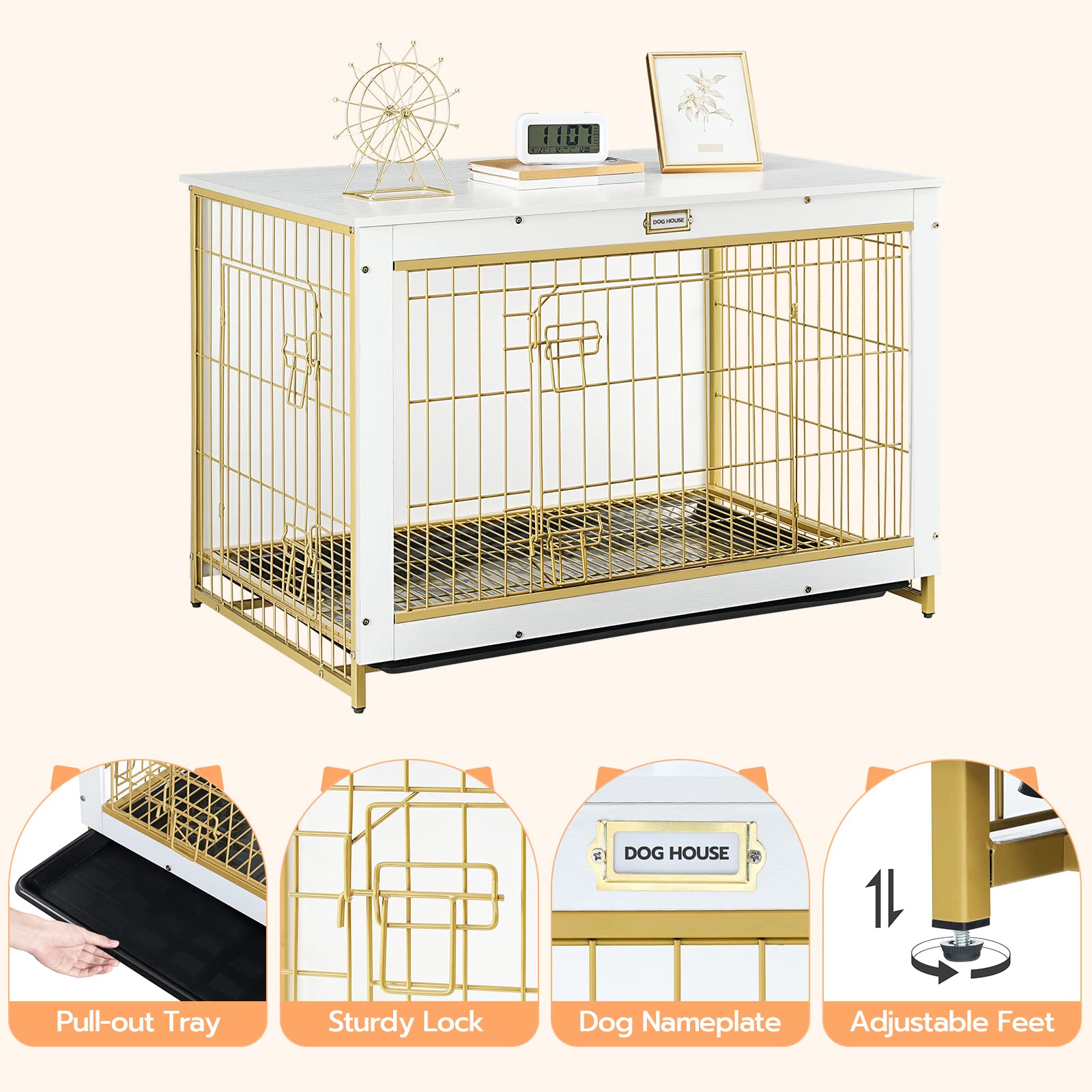 HOOBRO gabinete-perro blanco detalle-madera añade estilo al hogar