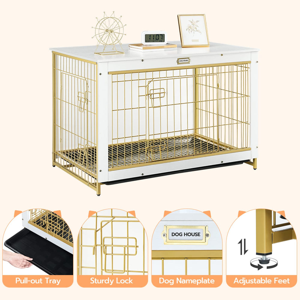 HOOBRO gabinete-perro blanco detalle-madera añade estilo al hogar