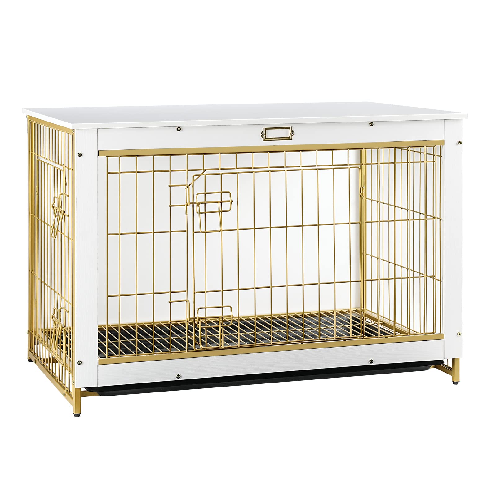 HOOBRO gabinete-perro blanco frente-doble-puerta facilita acceso cómodo