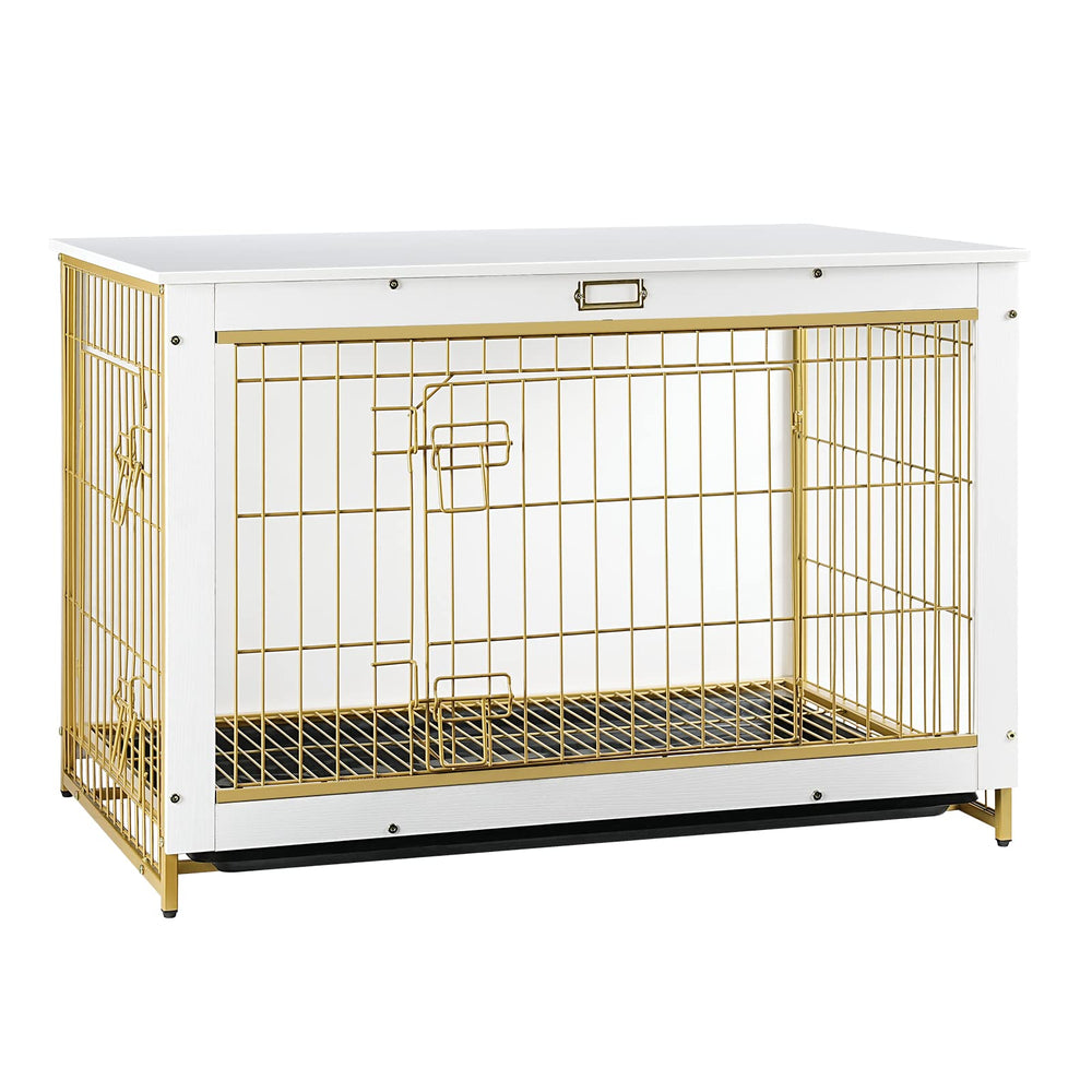 HOOBRO gabinete-perro blanco frente-doble-puerta facilita acceso cómodo