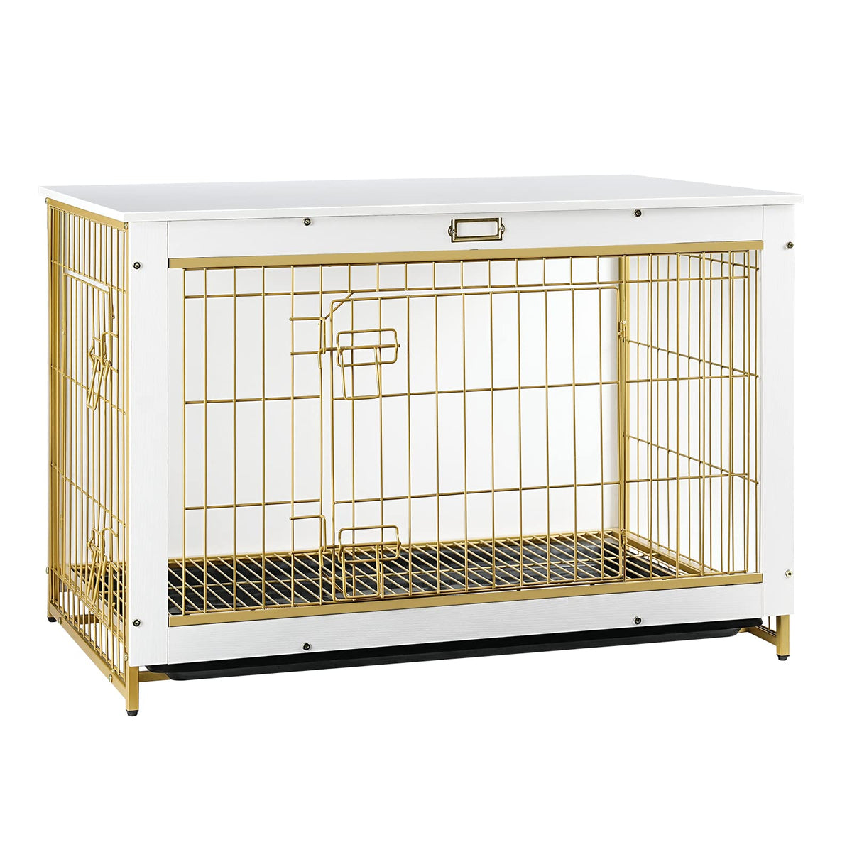 HOOBRO gabinete-perro blanco frente-doble-puerta facilita acceso cómodo