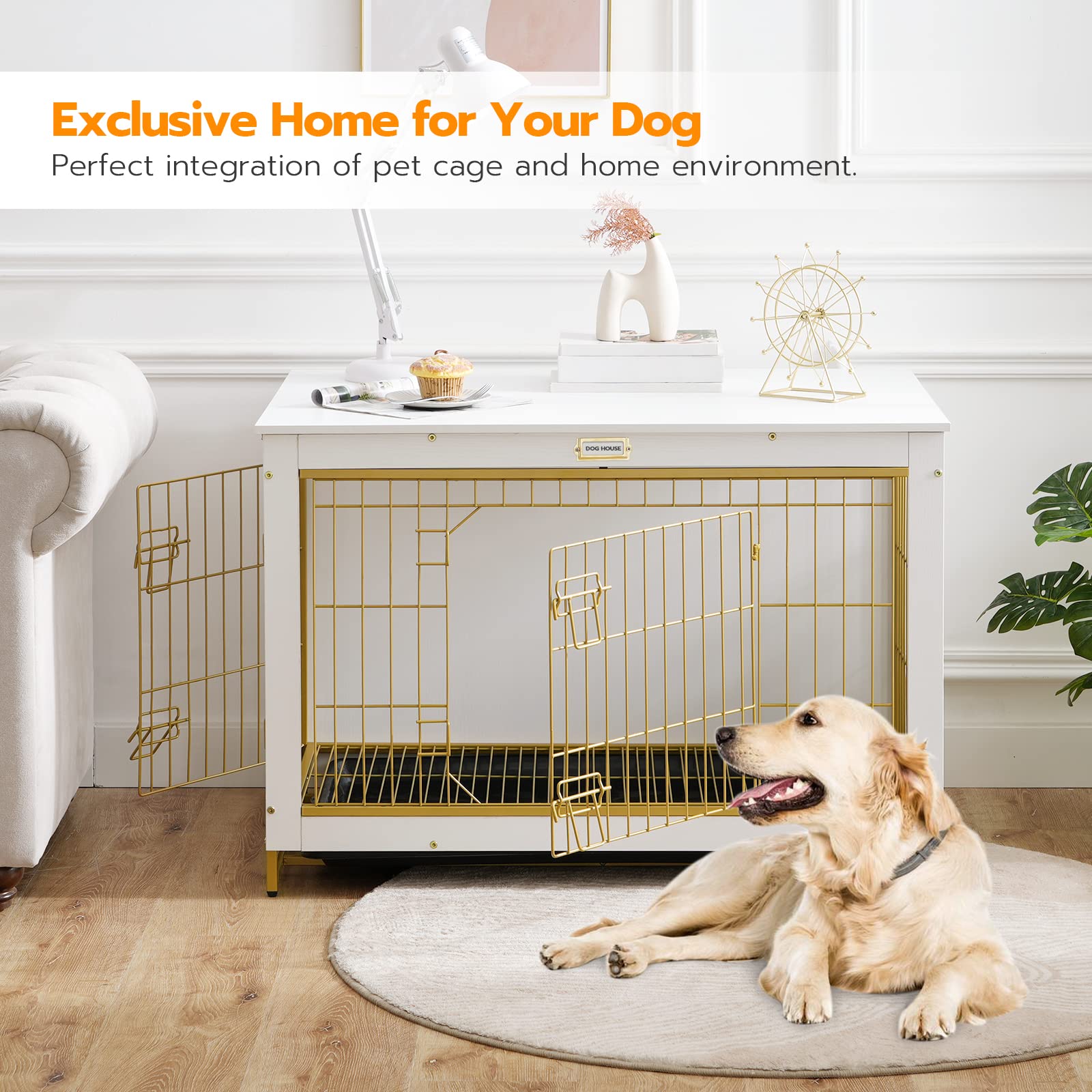 HOOBRO gabinete-perro blanco lateral-puerta proporciona acceso desde el costado