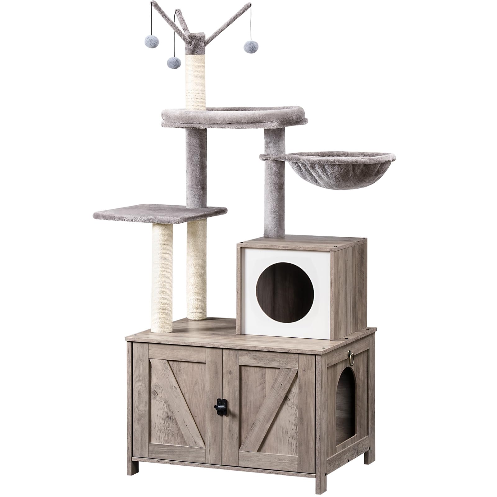 HOOBRO árbol para gatos con torre y caja de arena, refugio privado para gatos