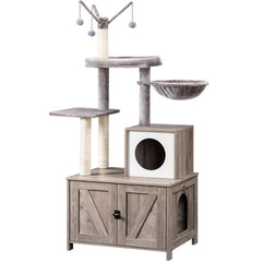 HOOBRO árbol para gatos con torre y caja de arena, refugio privado para gatos
