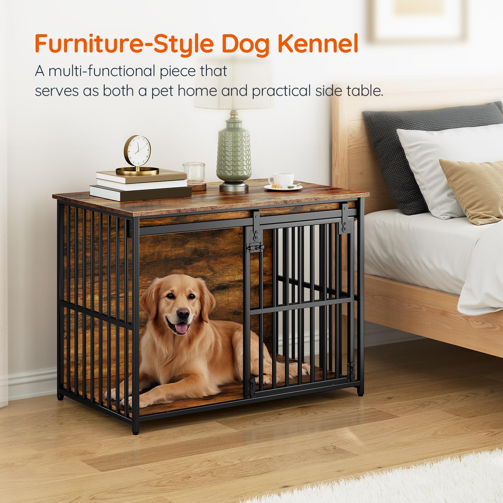 HOOBRO jaula-mueble para perro, funciona como mesa lateral para exhibir decoraciones.
