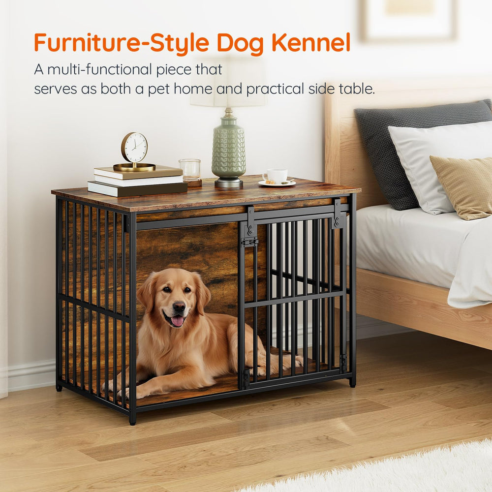 HOOBRO jaula-mueble para perro, funciona como mesa lateral para exhibir decoraciones.