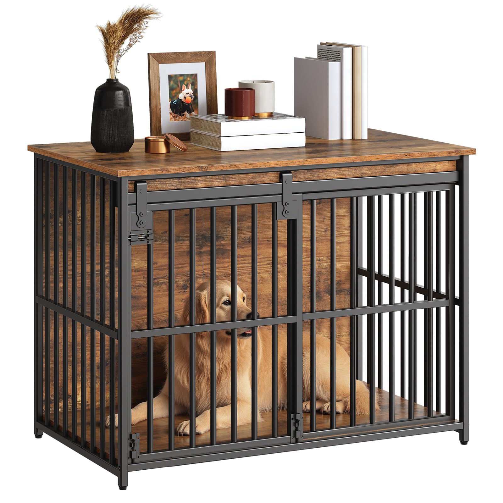 HOOBRO jaula-mueble para perro con puerta deslizante para acceso seguro.