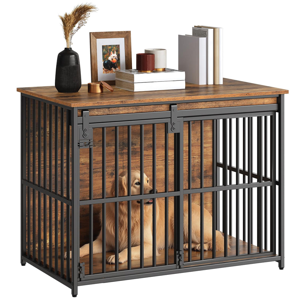 HOOBRO jaula-mueble para perro con puerta deslizante para acceso seguro.