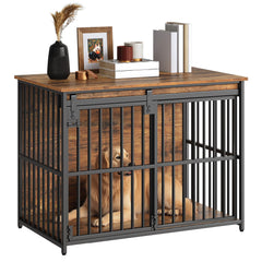 HOOBRO jaula-mueble para perro con puerta deslizante para acceso seguro.