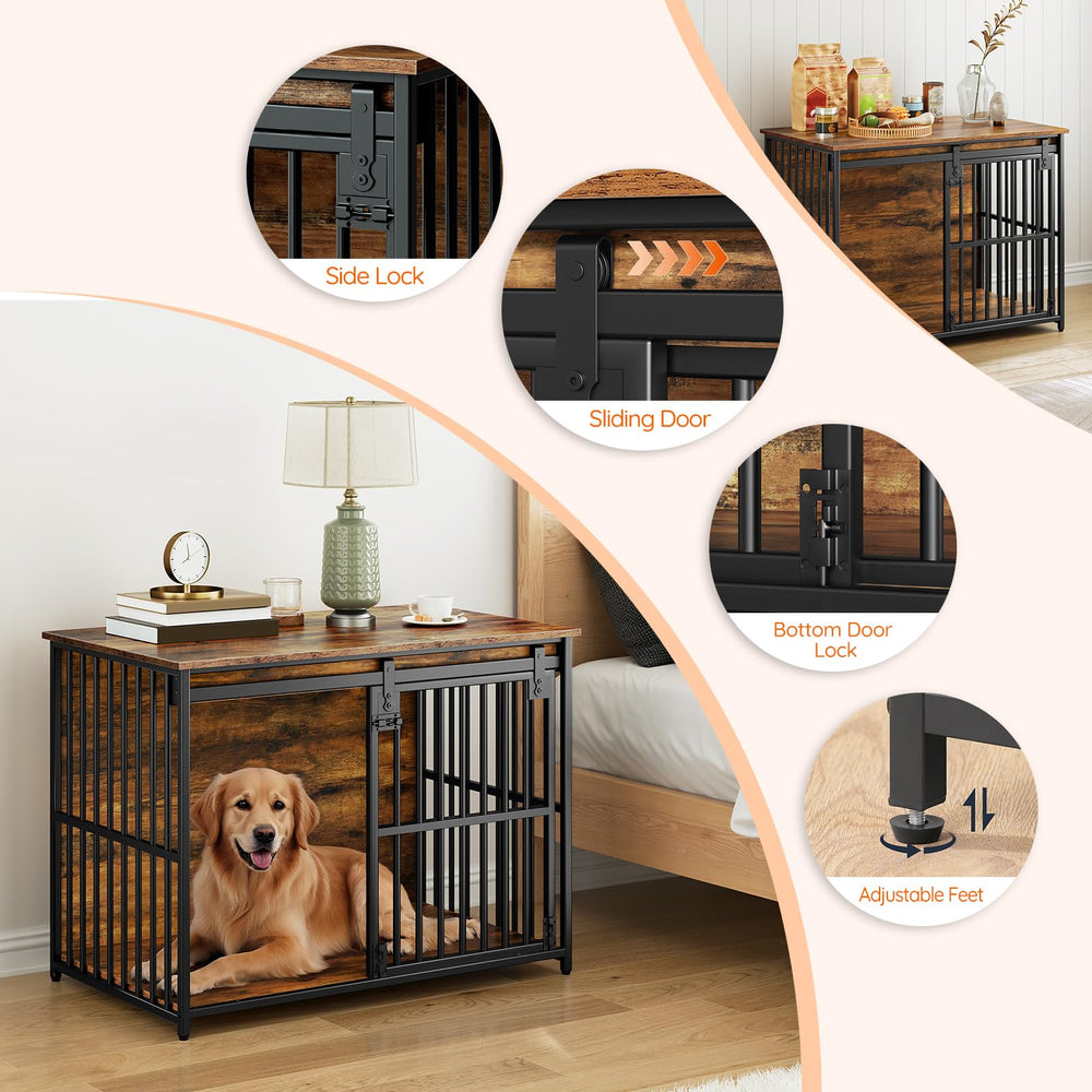 HOOBRO jaula-mueble para perro, tres cierres de calidad para mayor tranquilidad.