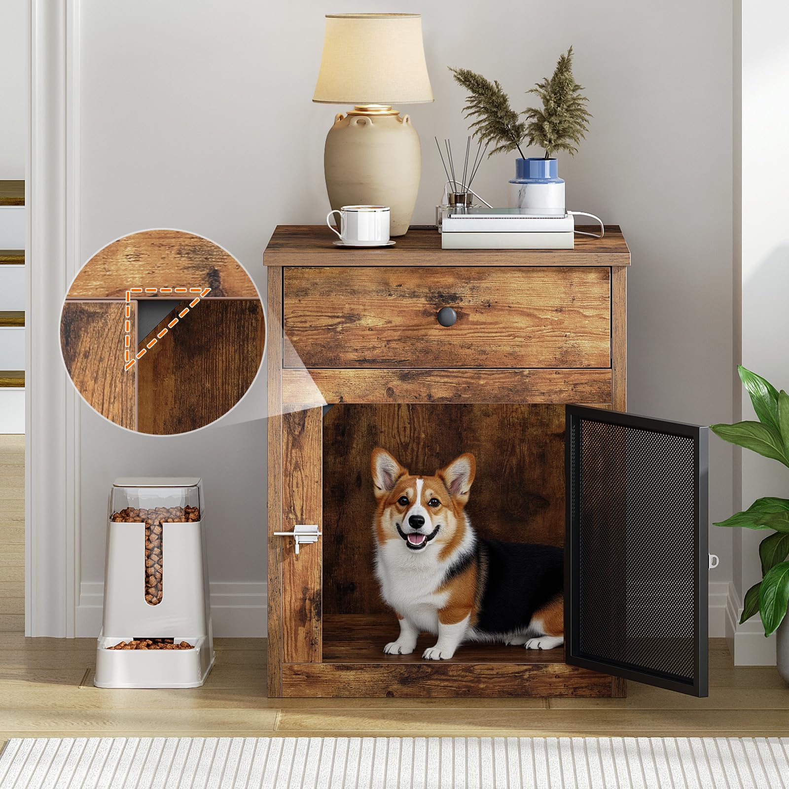 HOOBRO jaula-perro-madera-acabado-marron-negro, estilo rustico y moderno.