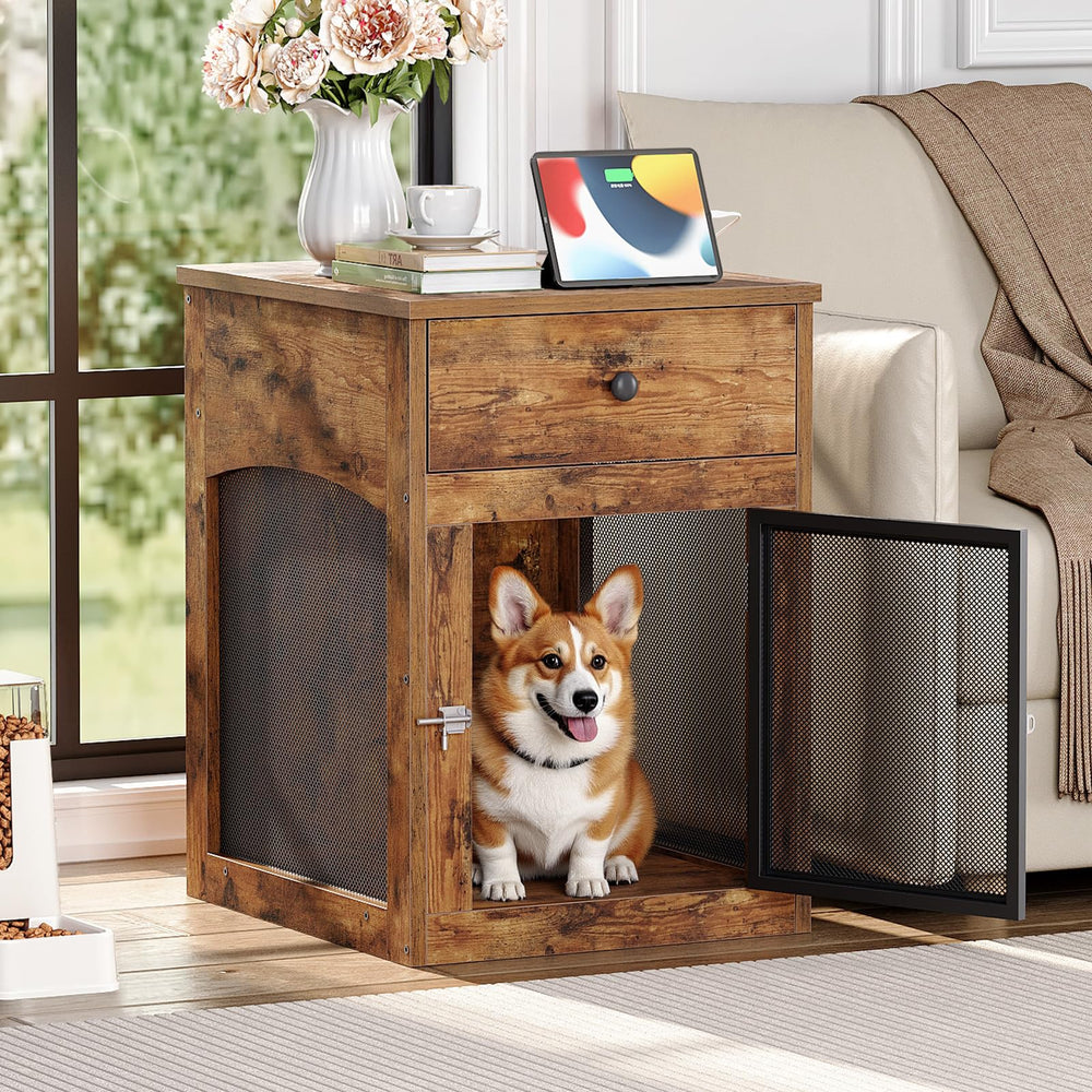 HOOBRO jaula-perro-superficie-para-objetos, espacio para fotos y lamparas sin desorden.