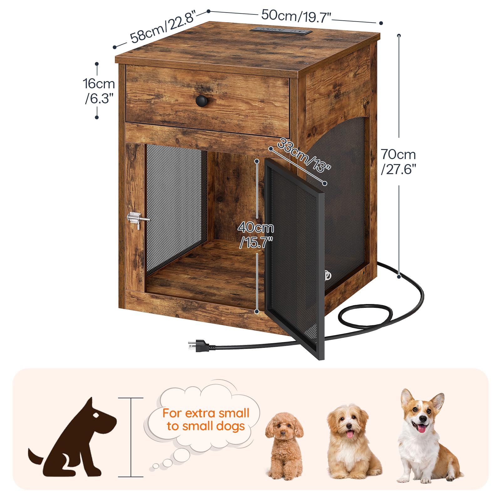 HOOBRO jaula-perro-tomas-corriente-superior, carga dispositivos y ordena cables.