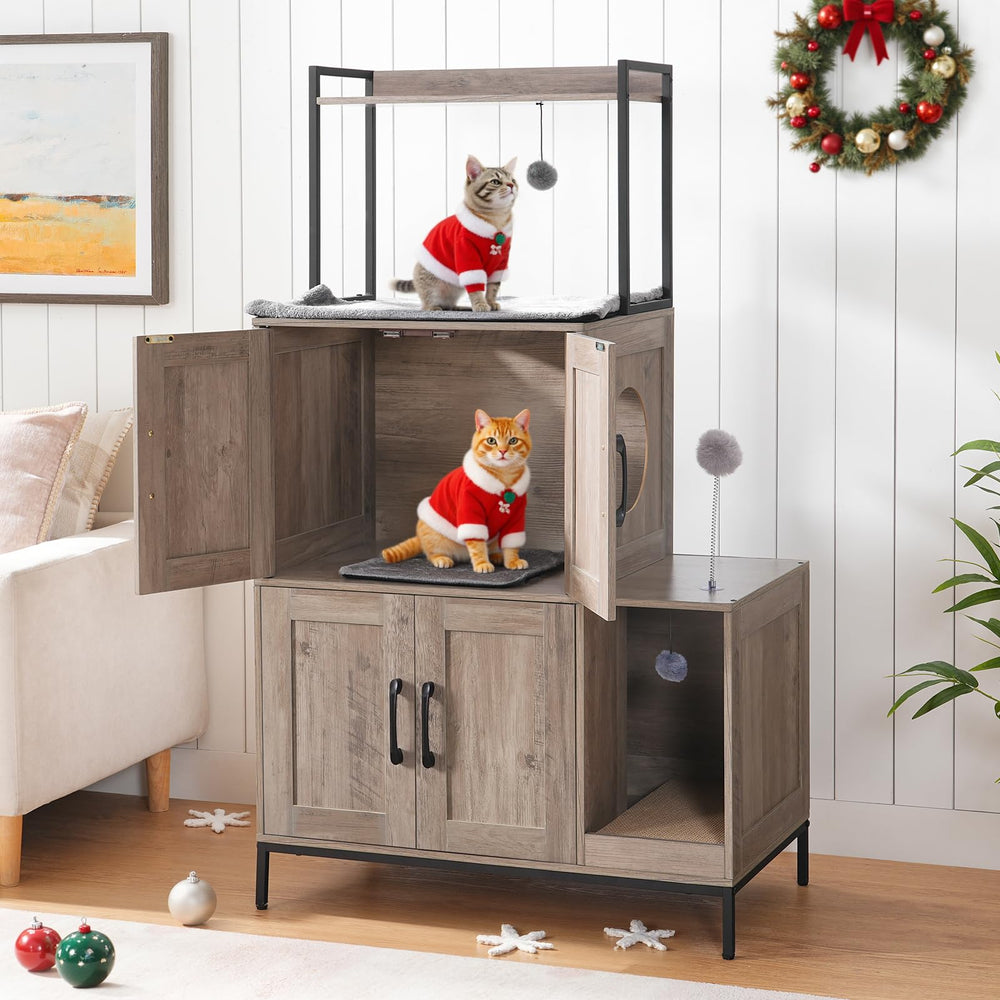 HOOBRO mueble caja-arena doble, almacenamiento y descanso para tu gato
