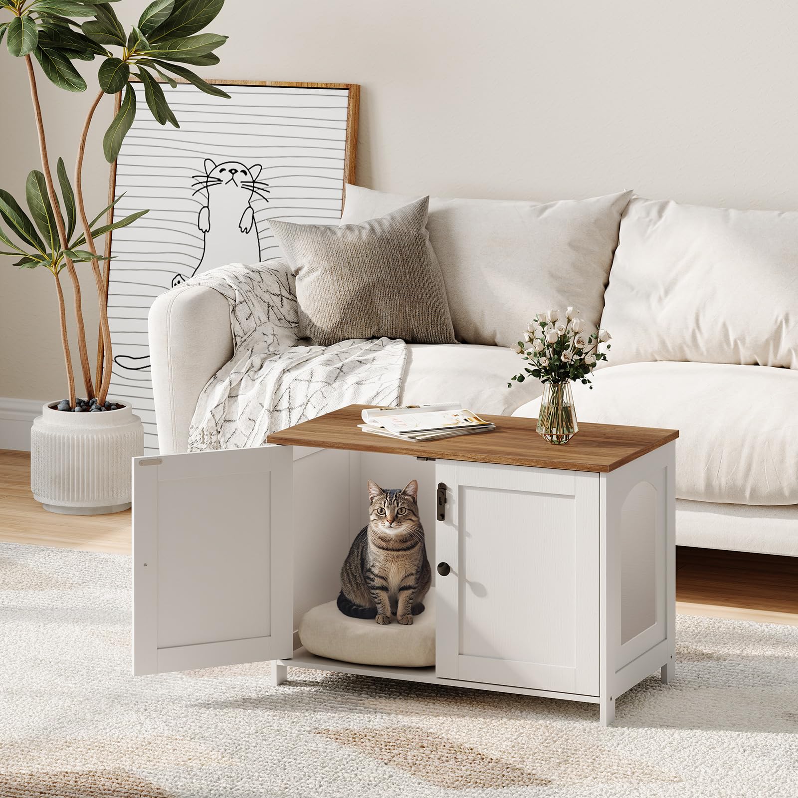 HOOBRO mueble de madera blanco-nogal que complementa la decoración