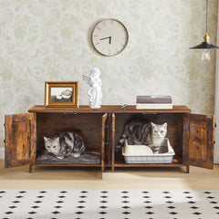 HOOBRO mueble TV de madera con almacenamiento para accesorios de gatos.