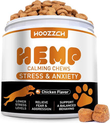 Hoozzch gomitas calmantes para perros, pack frontal, ayuda a la tranquilidad durante salidas.