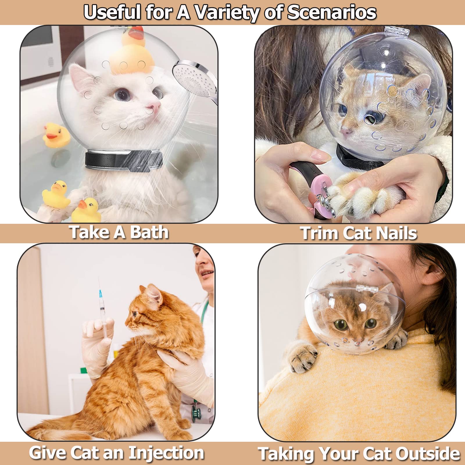 Hoqqf capucha-gato-transpirable facilita manejo seguro al cepillar o bañar.