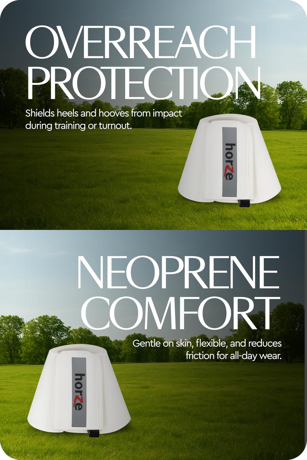 HORZE Pro Overreach Bell Boots, cierre velcro duradero para uso diario.