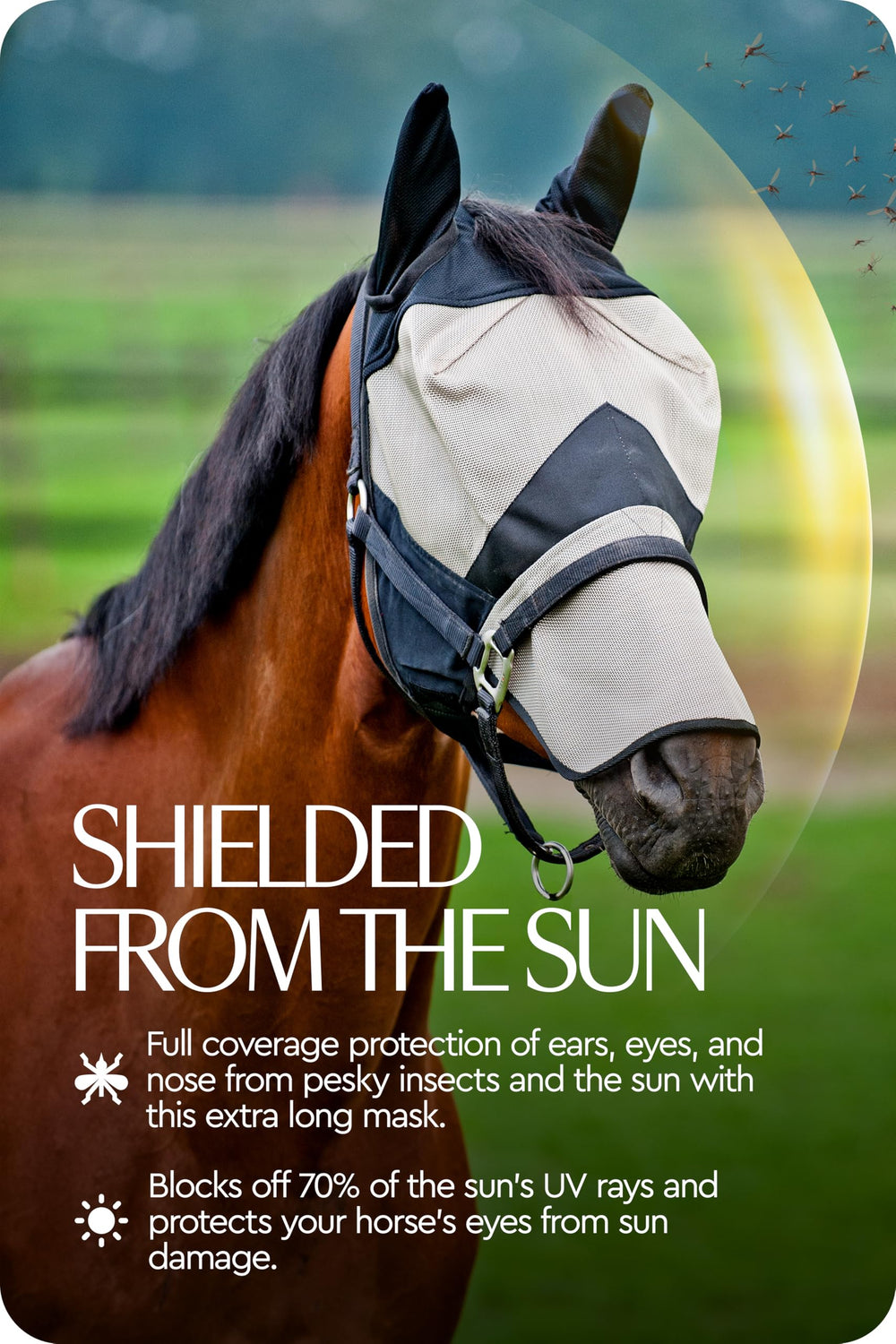 HORZE protección ultravioleta bloquea 70% de rayos para ojos del caballo.
