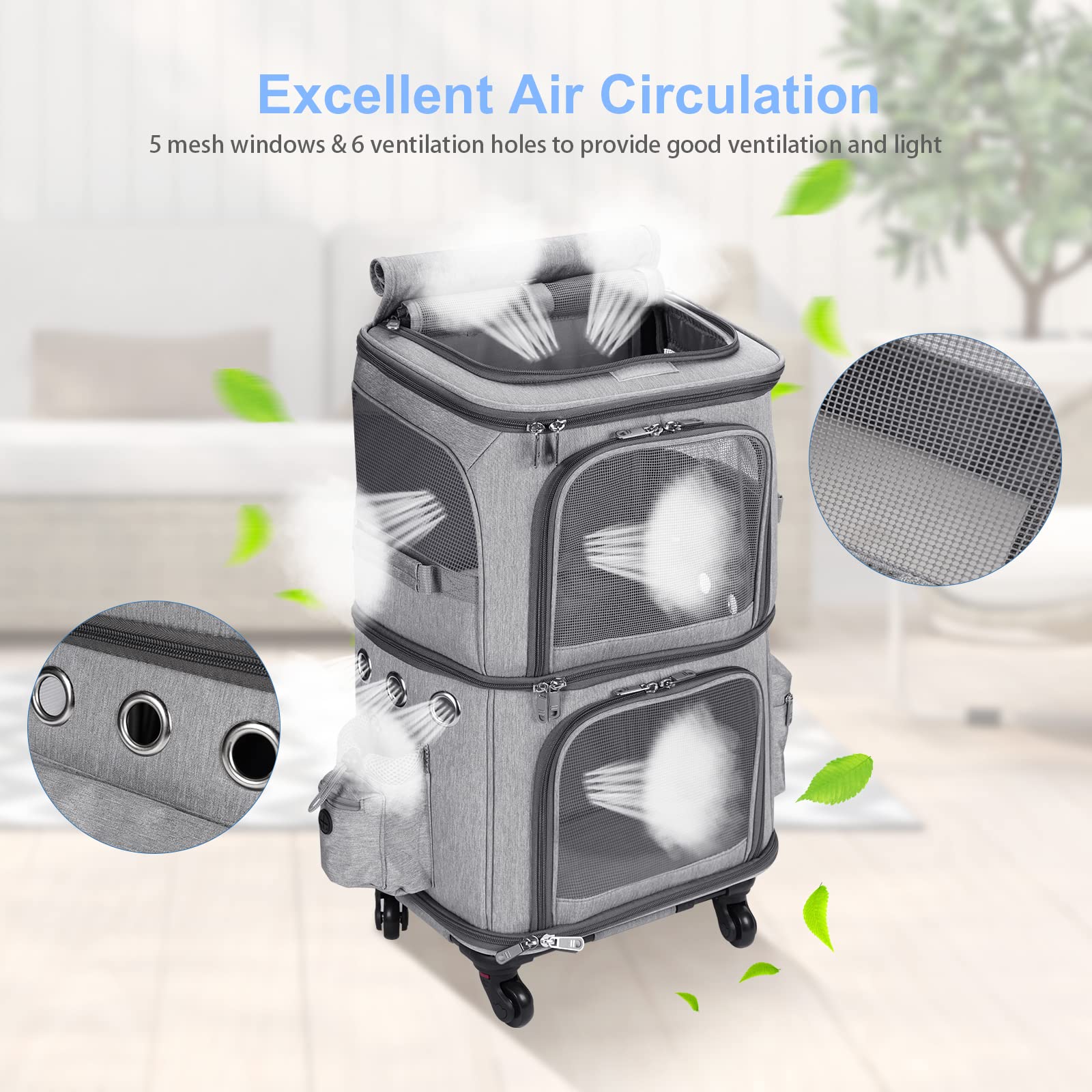 Transportín para gatos HOVONO, doble compartimento y ajuste cómodo.