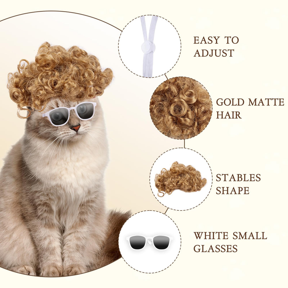 HOWWFALY afro felino dorado con gafas blancas, ideal para fiestas