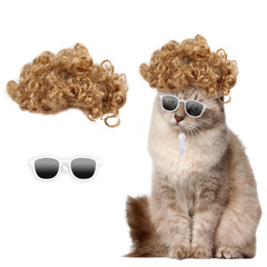 HOWWFALY peluca afro dorada para gato con gafas blancas, perfecto para fotos divertidas