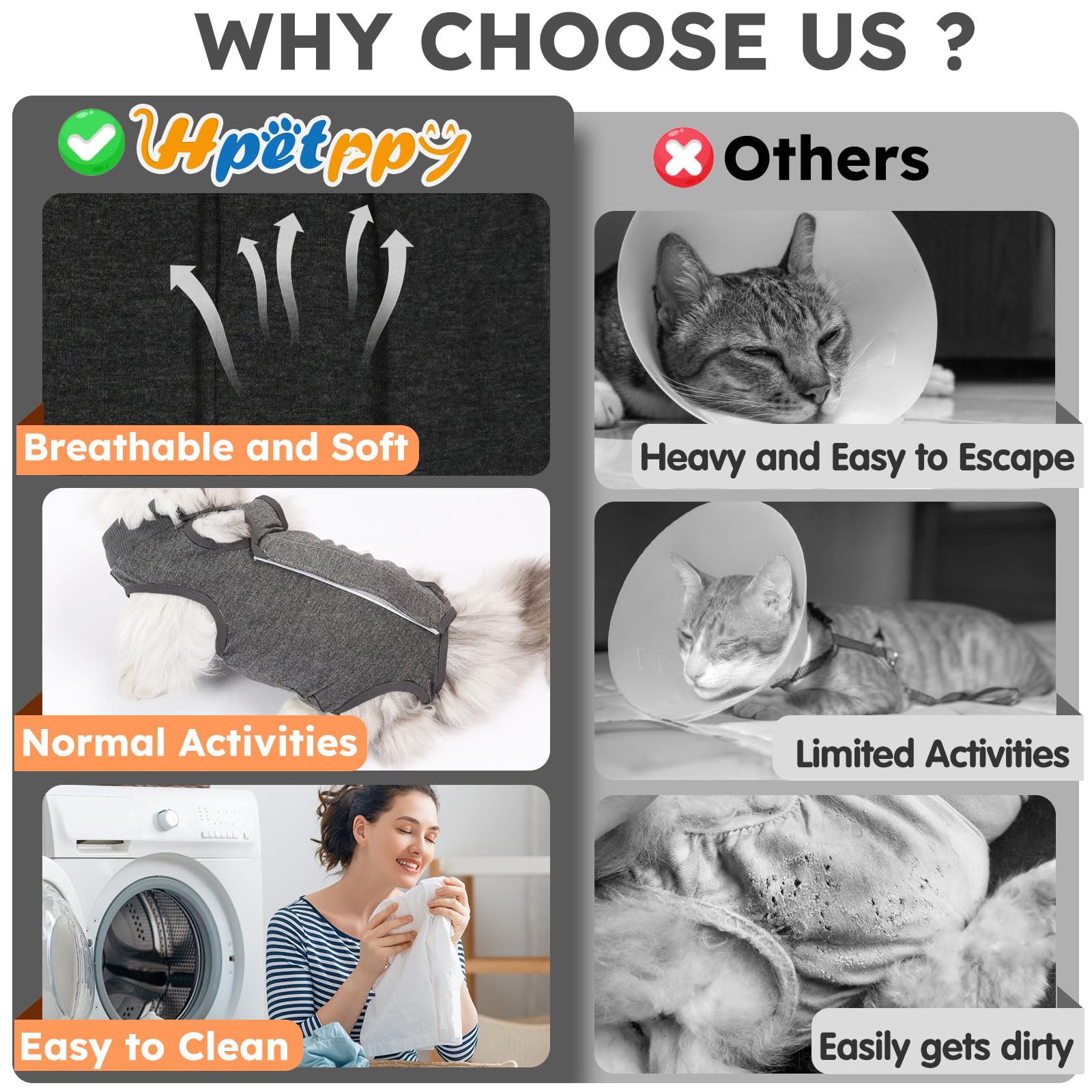 Hpetppy tejido transpirable y elástico, comodidad y movilidad durante el uso.