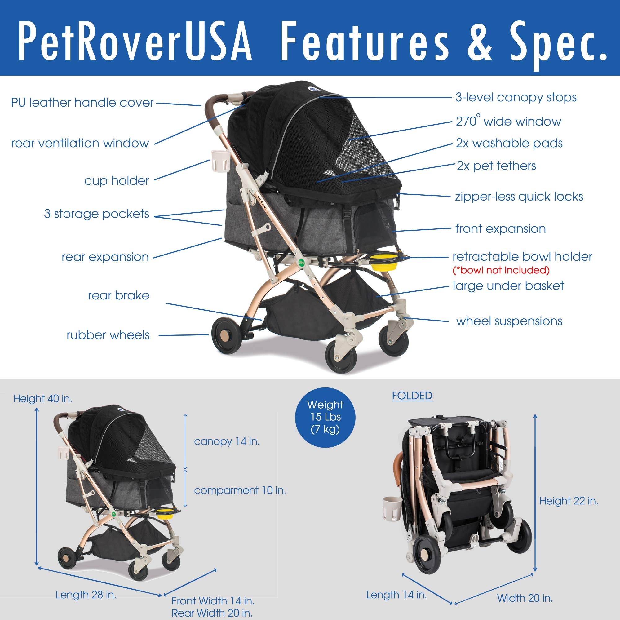 HPZ Pet Rover Lite porta comedero retráctil integrado