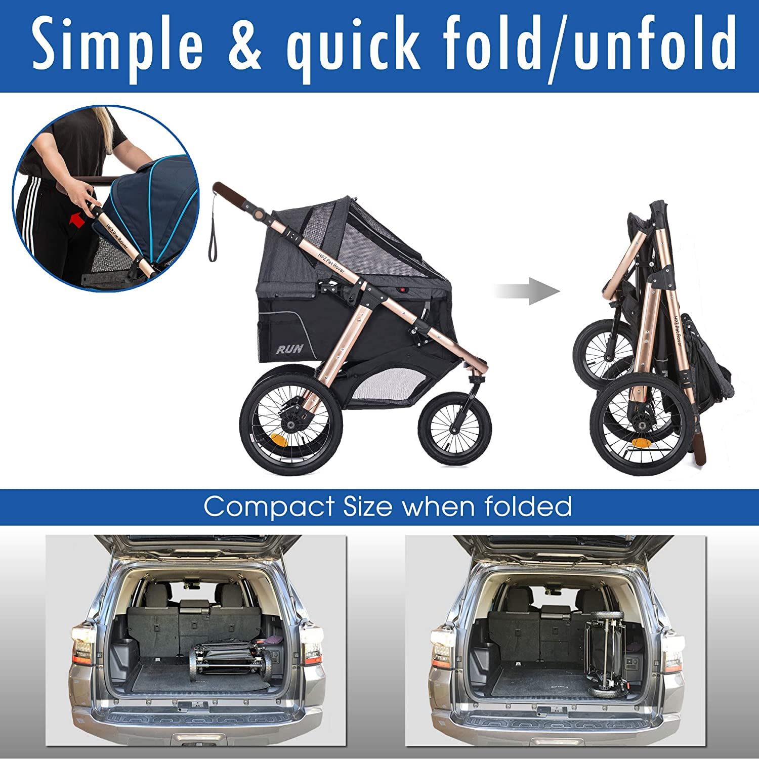 HPZ Pet Rover Run mango ergonómico ajustable para cualquier altura.