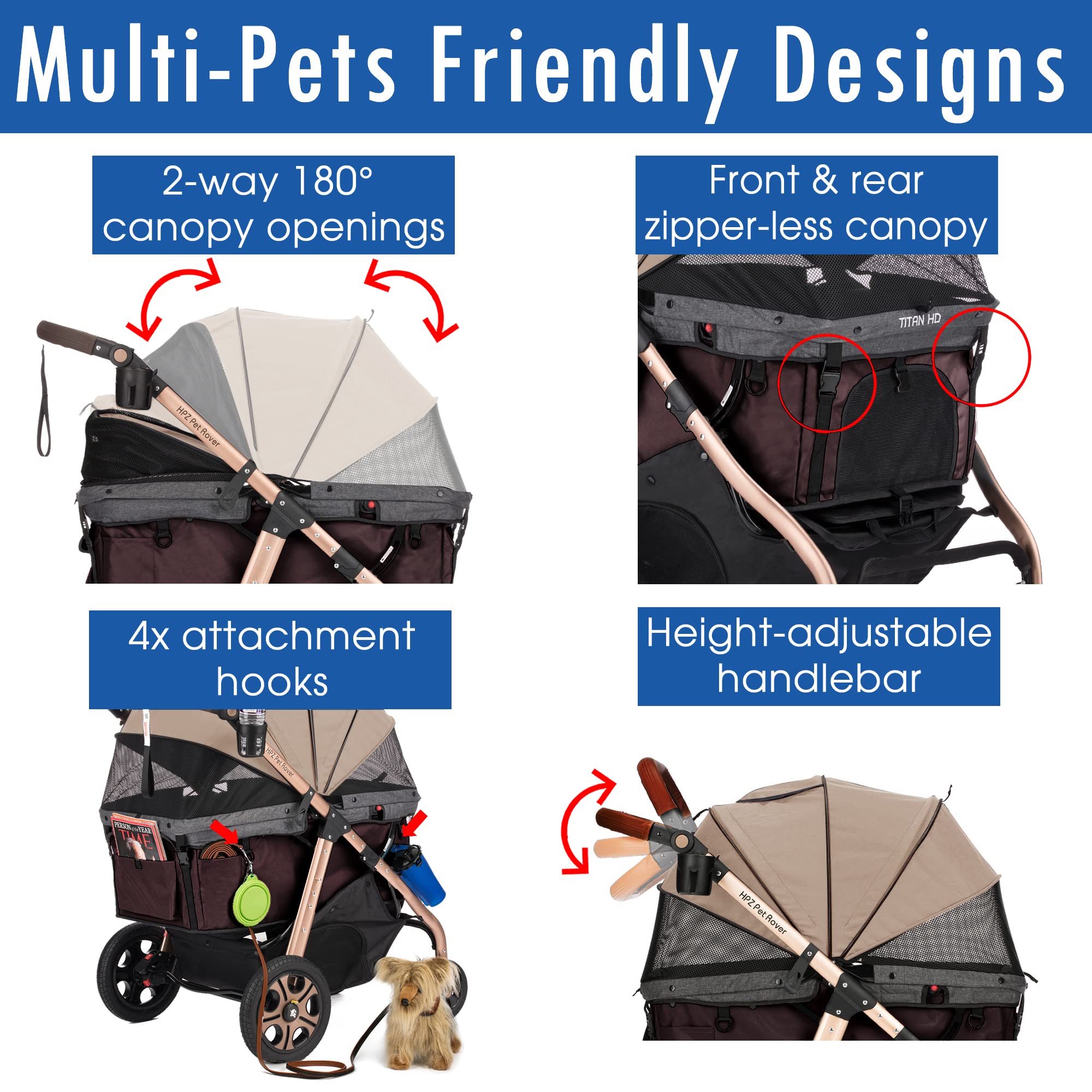 HPZ Pet Rover Titan-HD: techo sin cremallera para uso rápido y ventilación