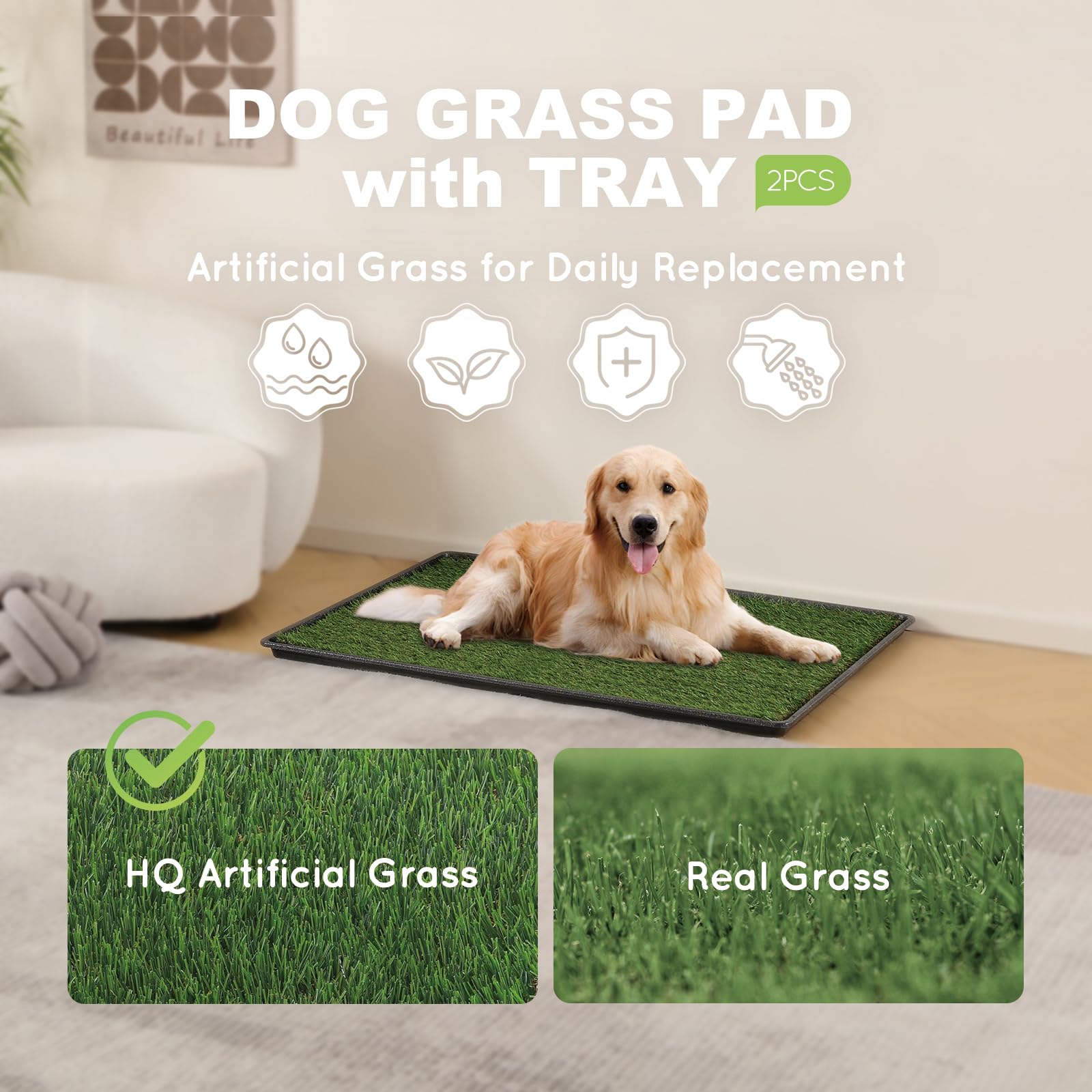 HQ4US 4LEGS pasto artificial con borde rematado, fácil limpieza y reemplazo