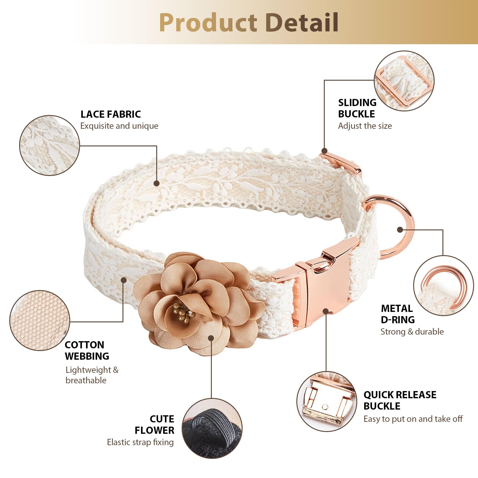 HQREA collar hebilla rosado-oro, detalle metal duradero para uso diario.