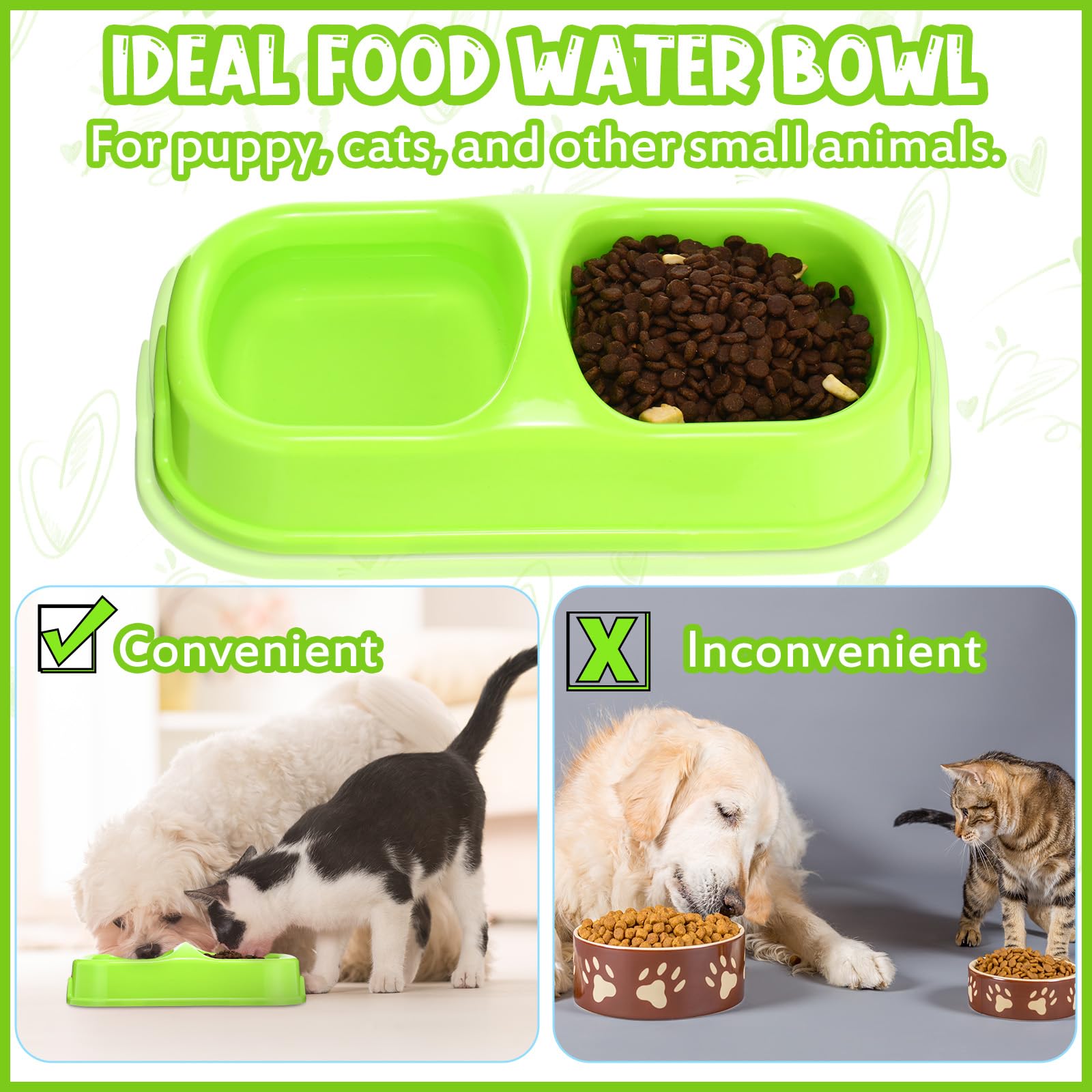 Tazones dobles verde Hsei para comida y agua, fáciles de limpiar.