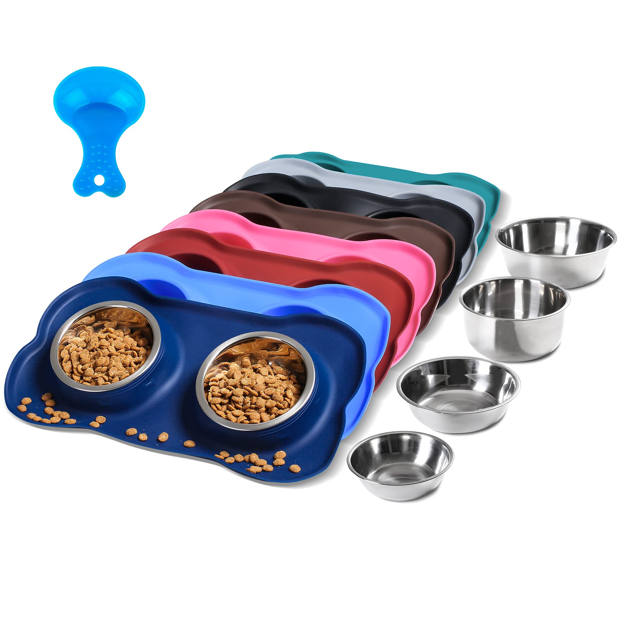 Hubulk platos-doble para mascotas en acero inoxidable, cenar sin desorden y fácil limpieza.