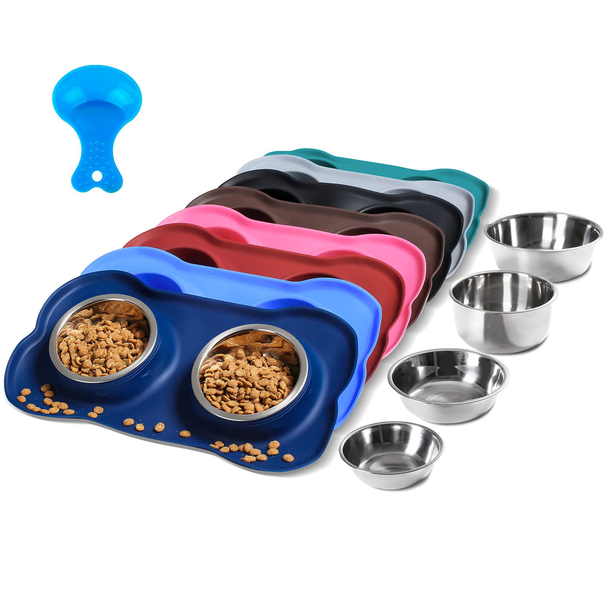 Hubulk platos-doble para mascotas en acero inoxidable, cenar sin desorden y fácil limpieza.