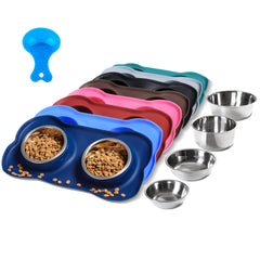 Hubulk platos-doble para mascotas en acero inoxidable, cenar sin desorden y fácil limpieza.